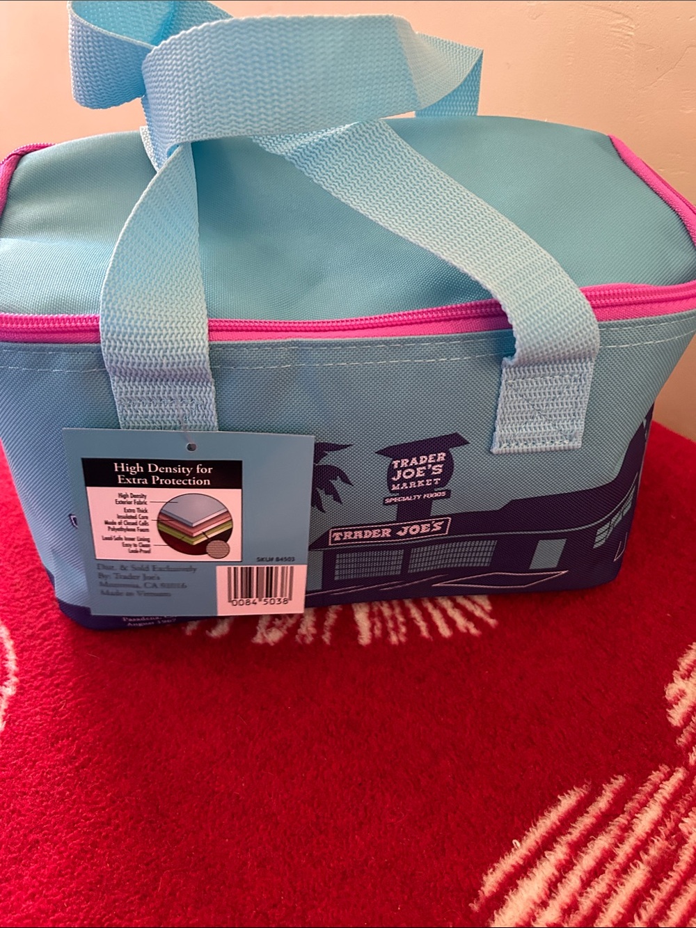 Trader Joe's Light Blue & Pink Insulated Tote Bag